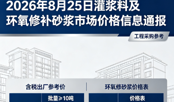 凤泉2026年8月25日灌浆料及环氧修补砂浆市场价格信息通报